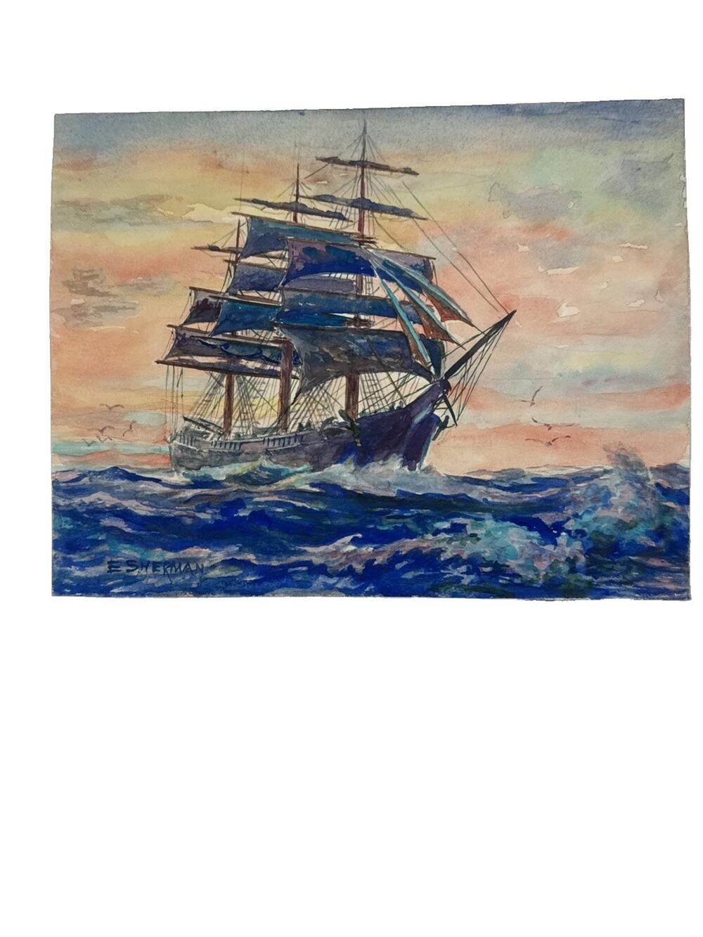 Watercolor Ship By E Sherman